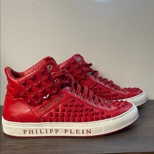 Philipp Plein Red Star & Pyramid Stud High-Top leather Sneakers